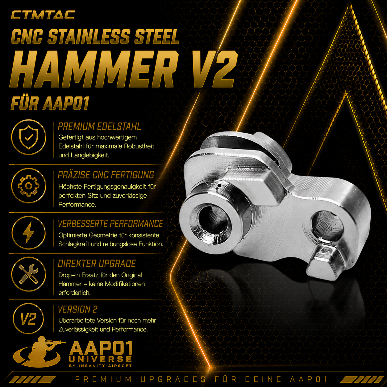 CTMTAC CNC Stainless Steel Hammer V2 für Action Army AAP-01 / AAP-01C