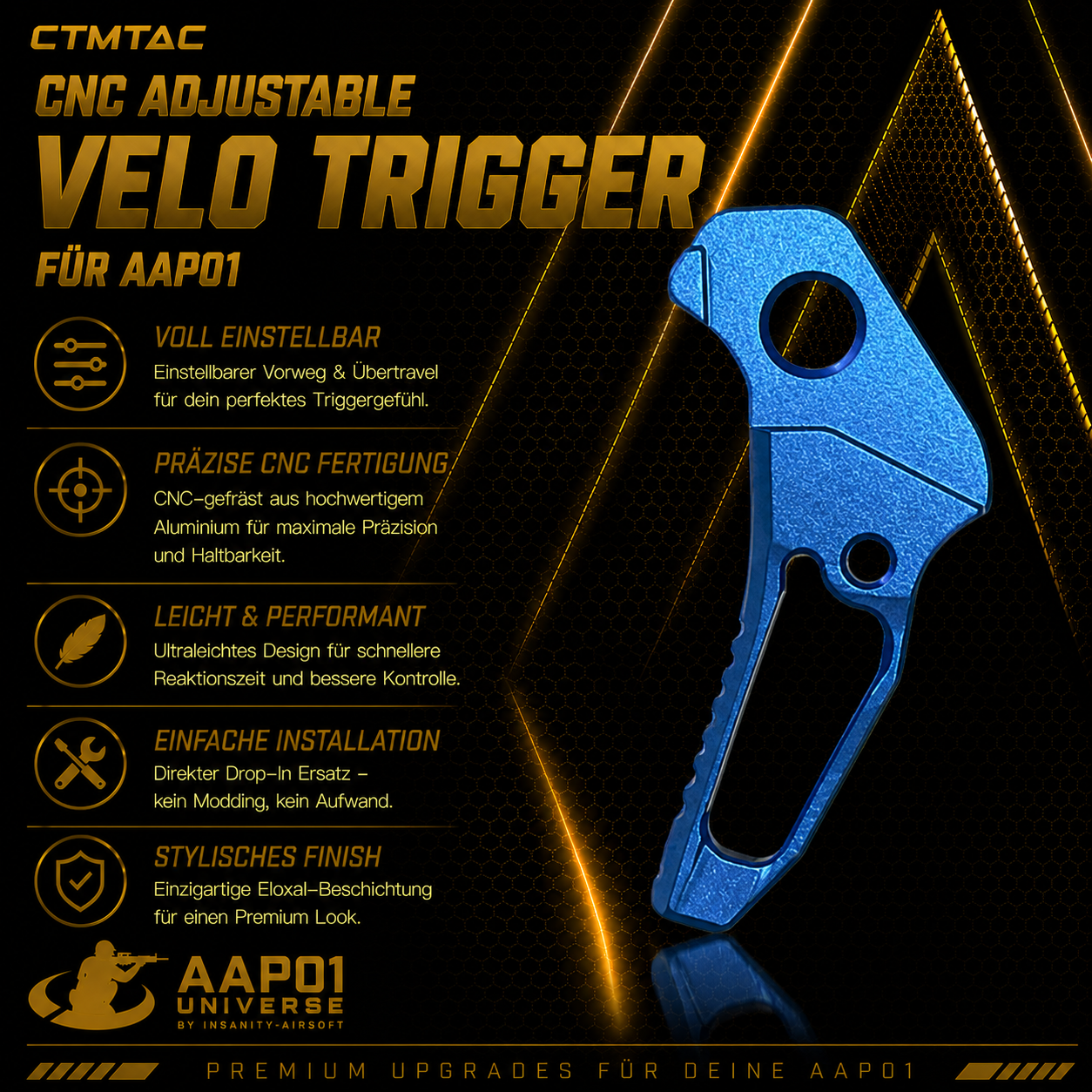 CTMTAC CNC Adjustable VELO Trigger für AAP-01 and G-Series
