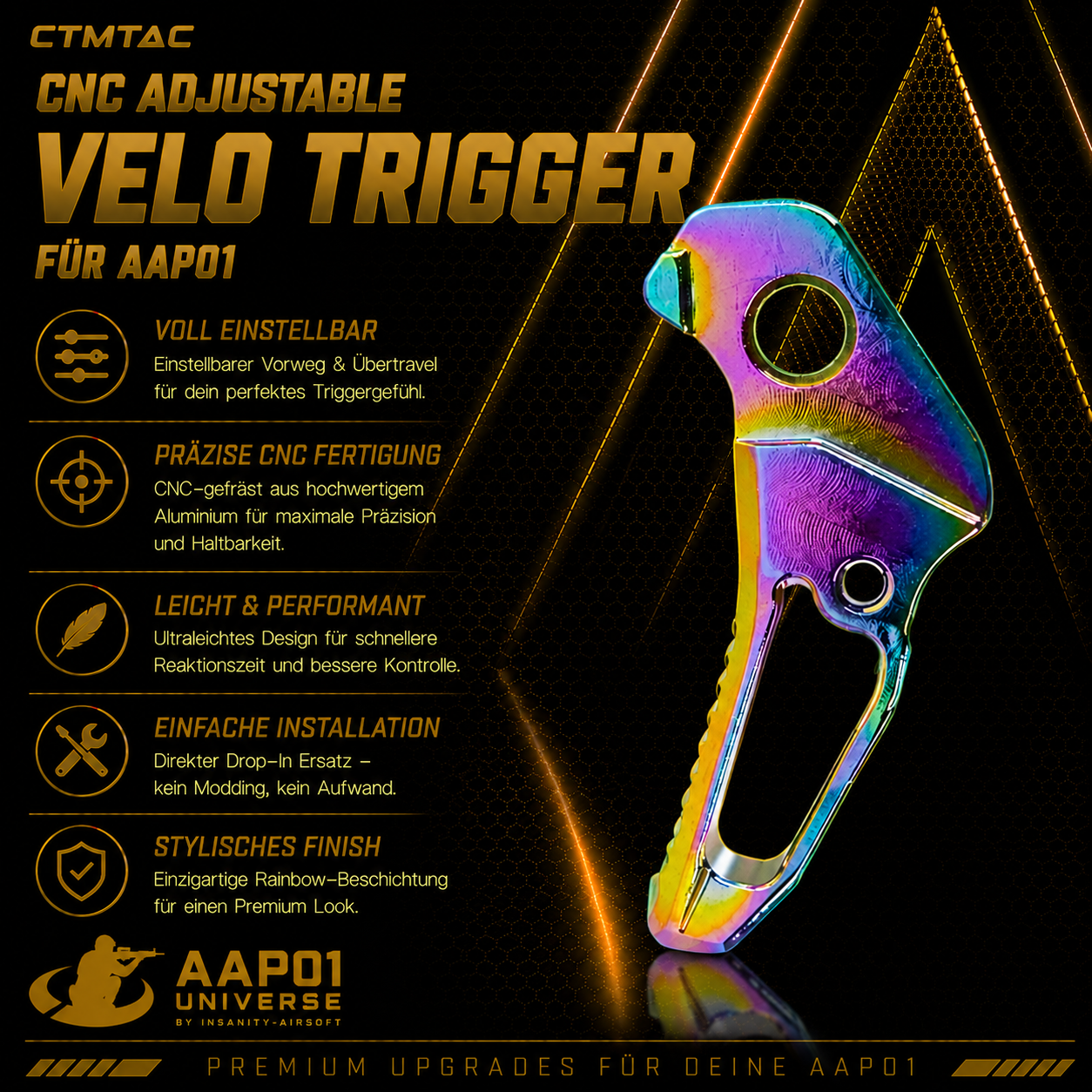 CTMTAC CNC Adjustable VELO Trigger für AAP-01 and G-Series Electroplated