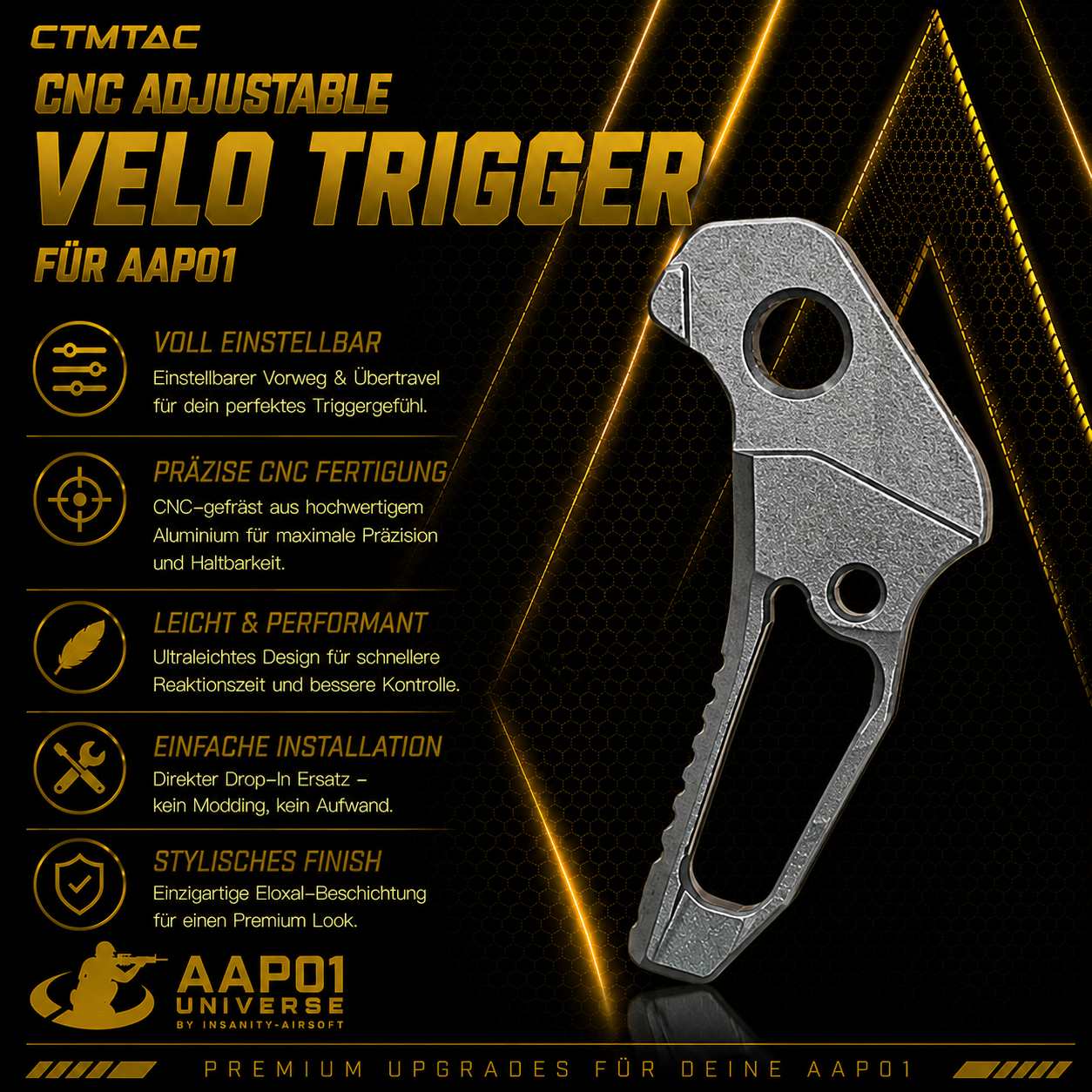 CTMTAC CNC Adjustable VELO Trigger für AAP-01 and G-Series