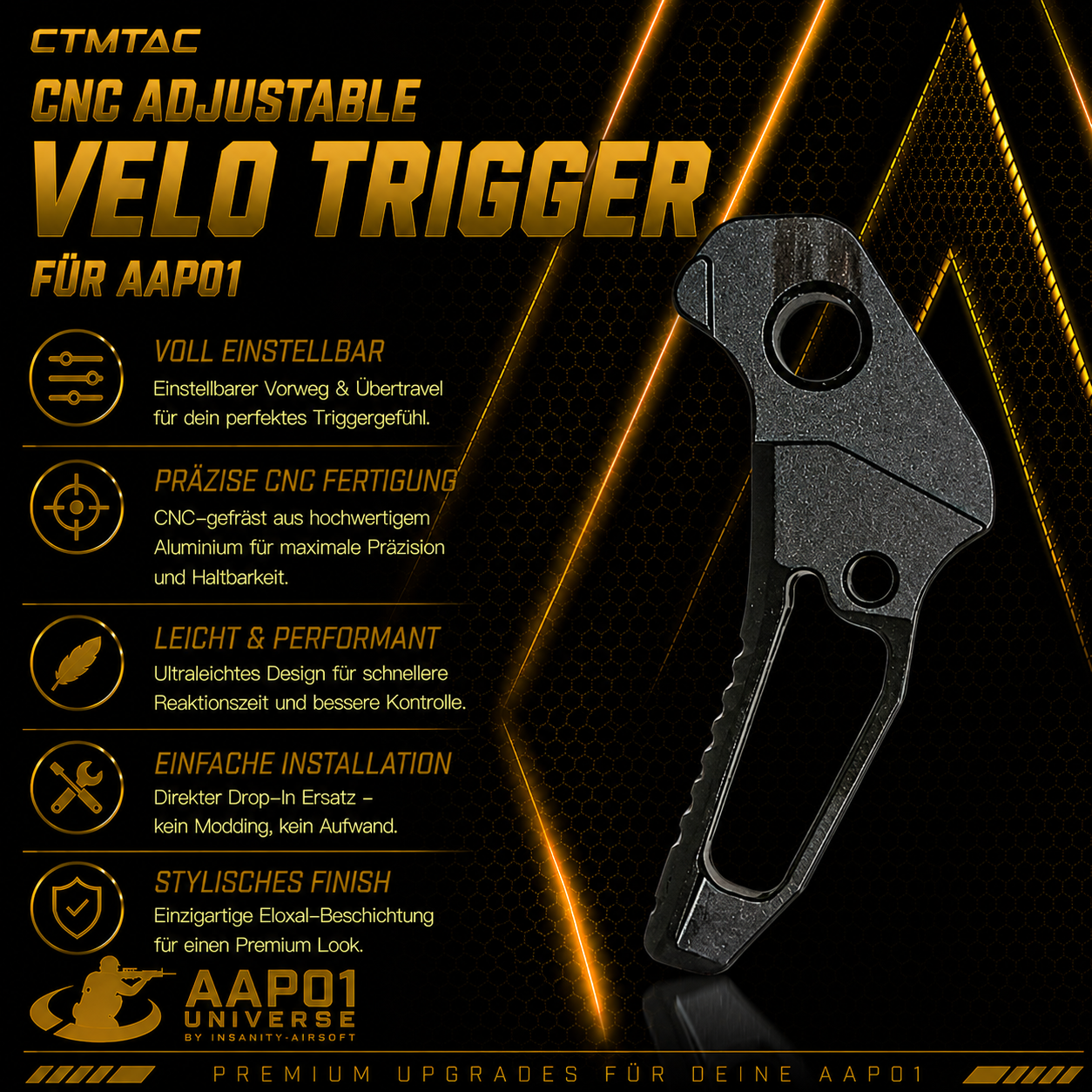 CTMTAC CNC Adjustable VELO Trigger für AAP-01 and G-Series